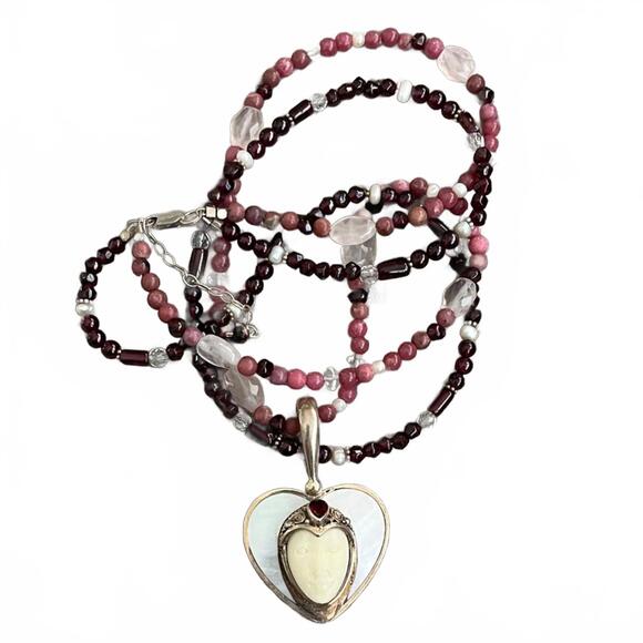 Unique Heart Pendant & Necklace w/ Mother of Pearl
